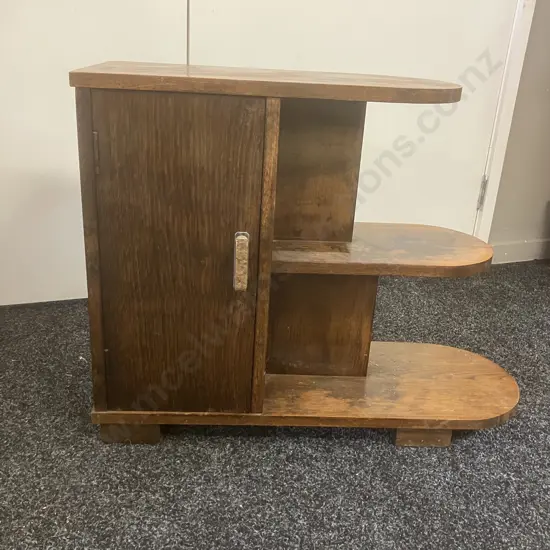 Art Deco Solid Tawa Side Table Bookshelf. H54 W69 D24.5cm