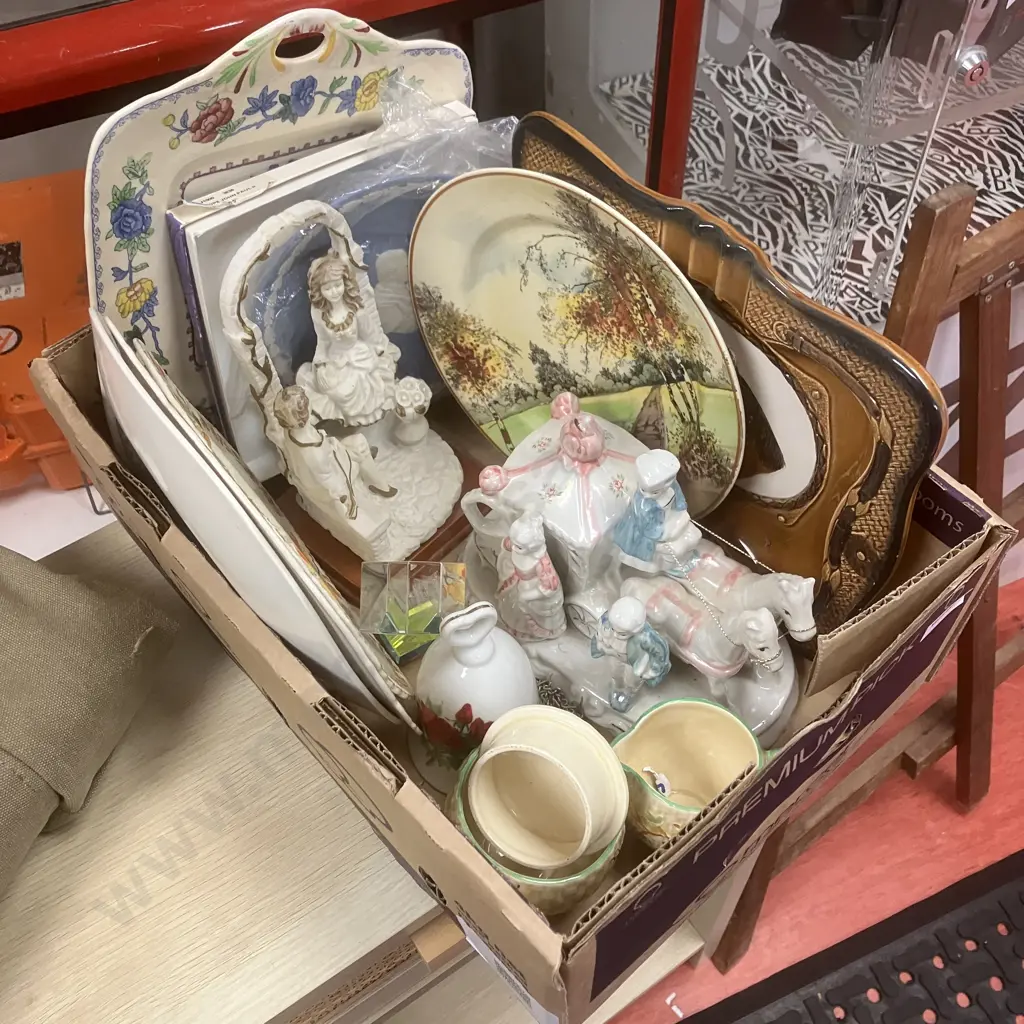 Box Lot Assorted Ornaments, China Items Etc Image 1++