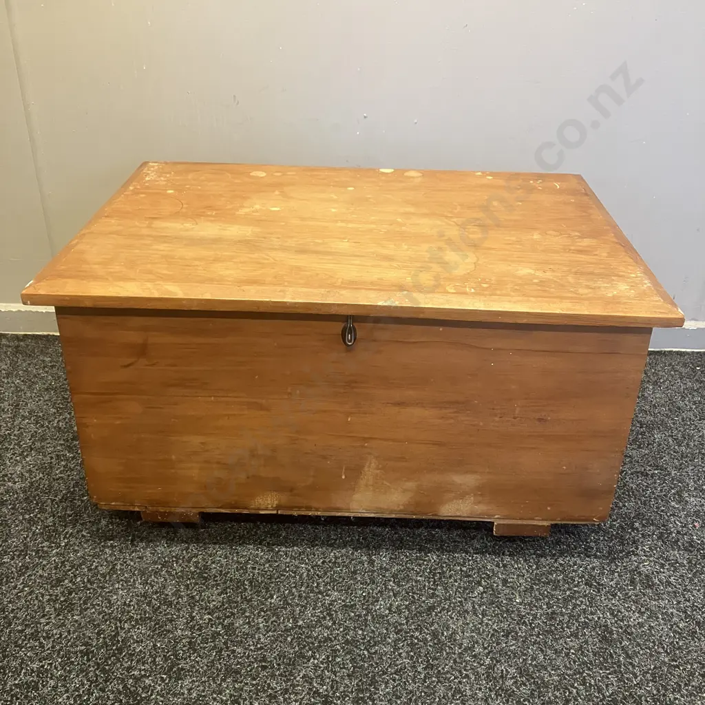 Antique Solid Wood Storage Chest On Metal Castors, Hinged Top. H38 W71 D50cm (Borer Holes In Base) Image 1++