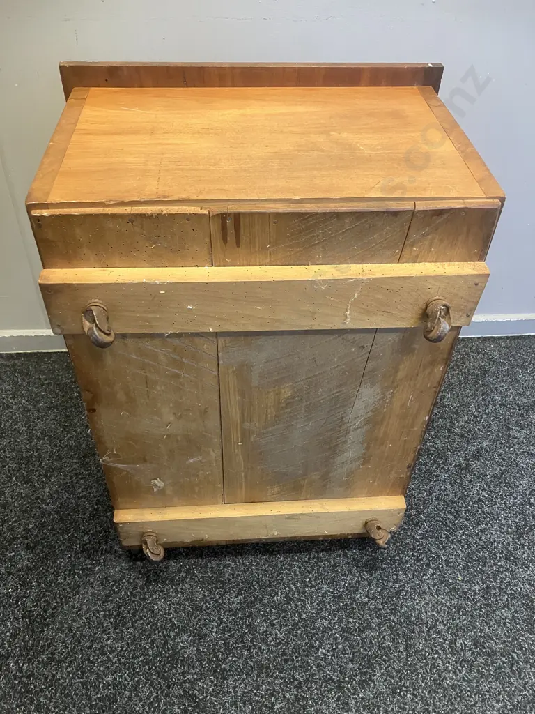 Antique Solid Wood Storage Chest On Metal Castors, Hinged Top. H38 W71 D50cm (Borer Holes In Base) Image 1++