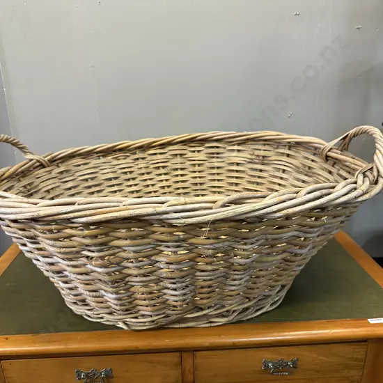 Vintage Cane Laundry Basket H33,W78cm.
