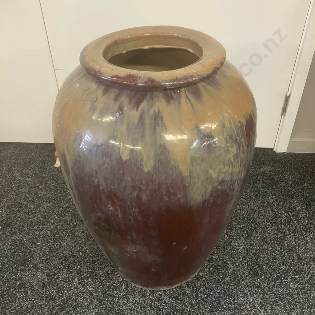 Brown & Burgundy Drip Glazed Terracotta Garden Urn. 62 x 42cm Image 1++