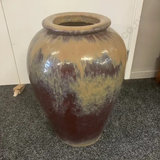 Brown & Burgundy Drip Glazed Terracotta Garden Urn. 62 x 42cm
