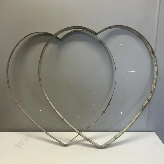 Pair of Large Steel 'Heart' Wall Art. 68 x 35cm