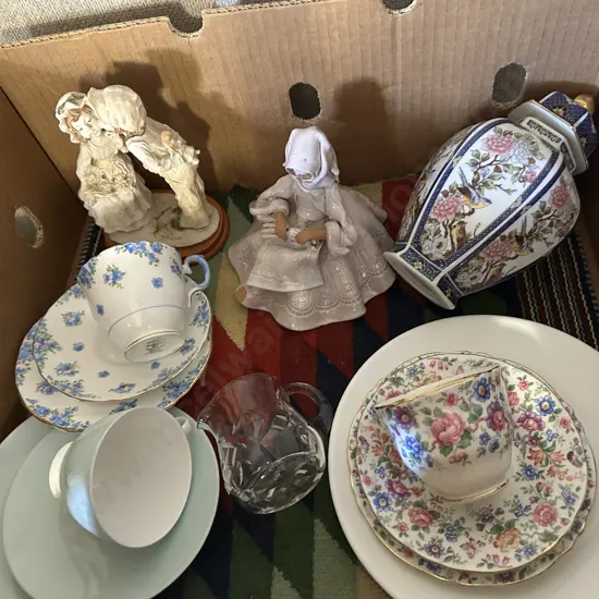 Assorted China Items Including Woven Multi Coloured Item