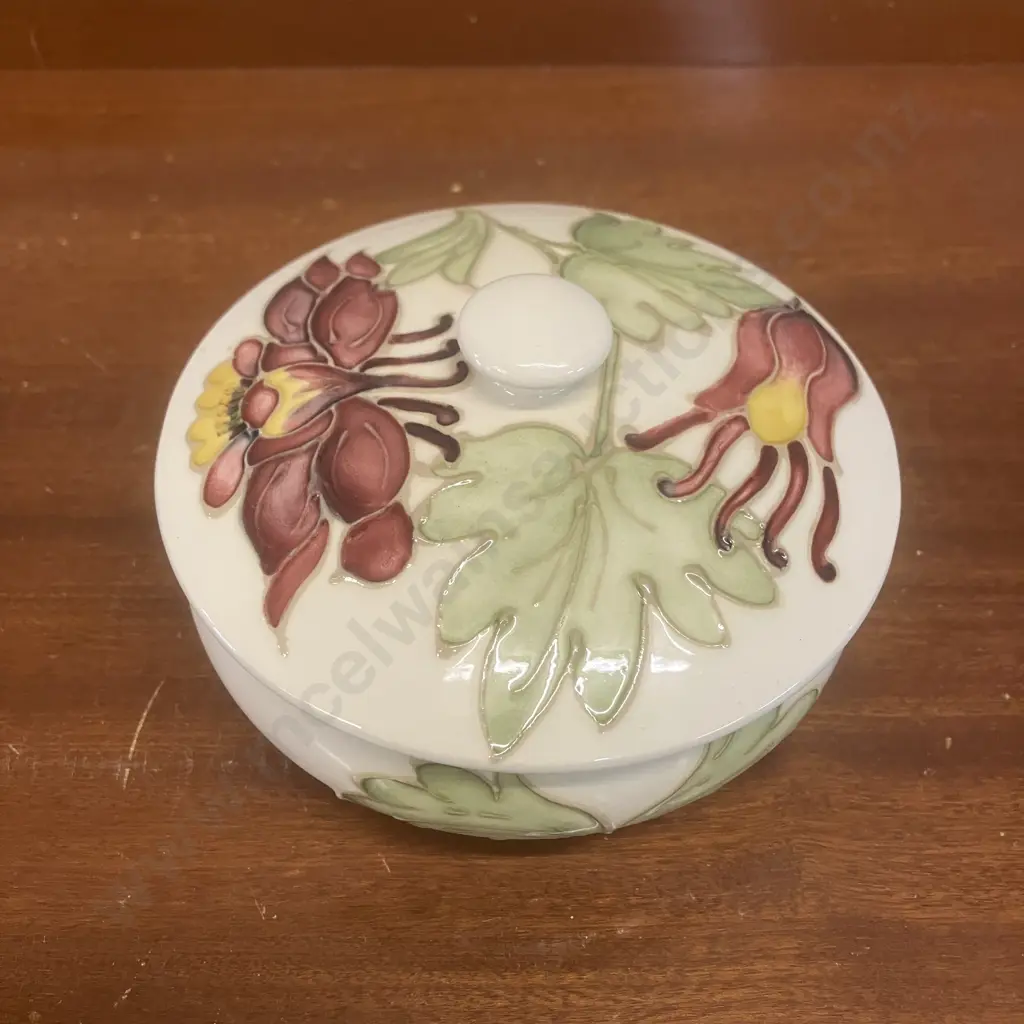 Moorcroft Fuschia Pattern Circular Lidded Trinket Dish, Signed. 12cm Image 1++