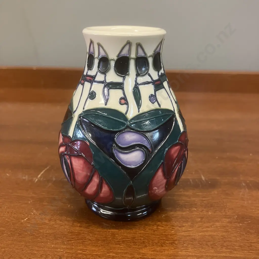 Moorcroft Pottery 'Tribute To Charles Rennie Mackintosh' Bud Vase by Rachel Bishop 1995. H9.5cm Image 1++