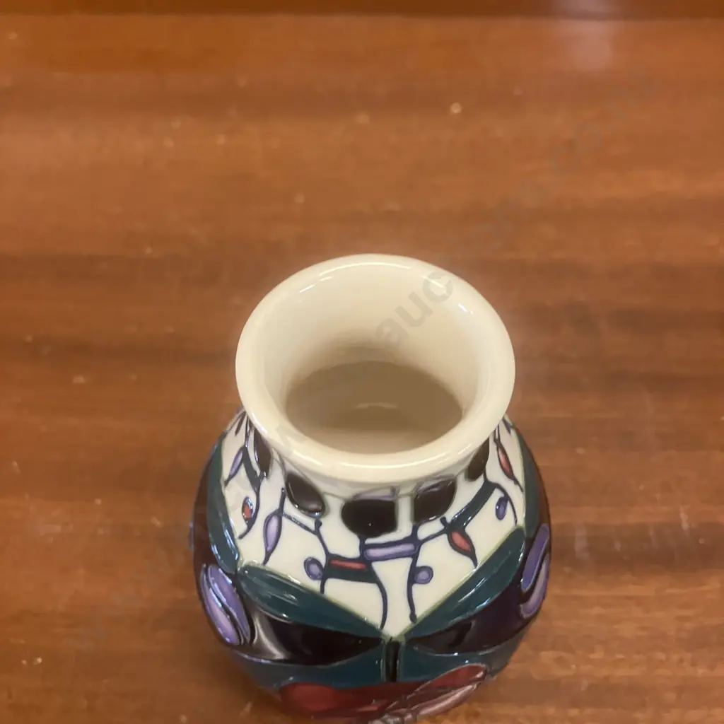 Moorcroft Pottery 'Tribute To Charles Rennie Mackintosh' Bud Vase by Rachel Bishop 1995. H9.5cm Image 1++