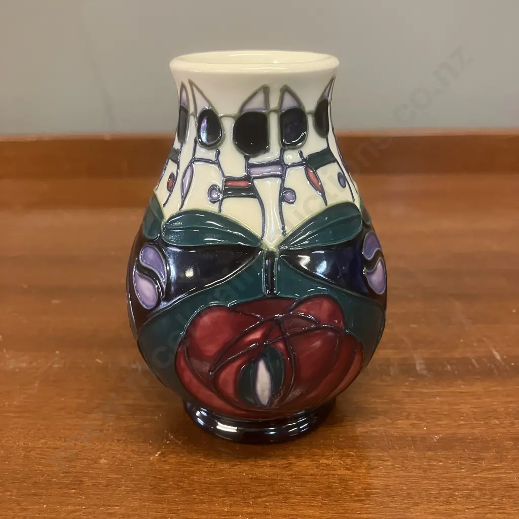 Moorcroft Pottery 'Tribute To Charles Rennie Mackintosh' Bud Vase by Rachel Bishop 1995. H9.5cm Image 1++