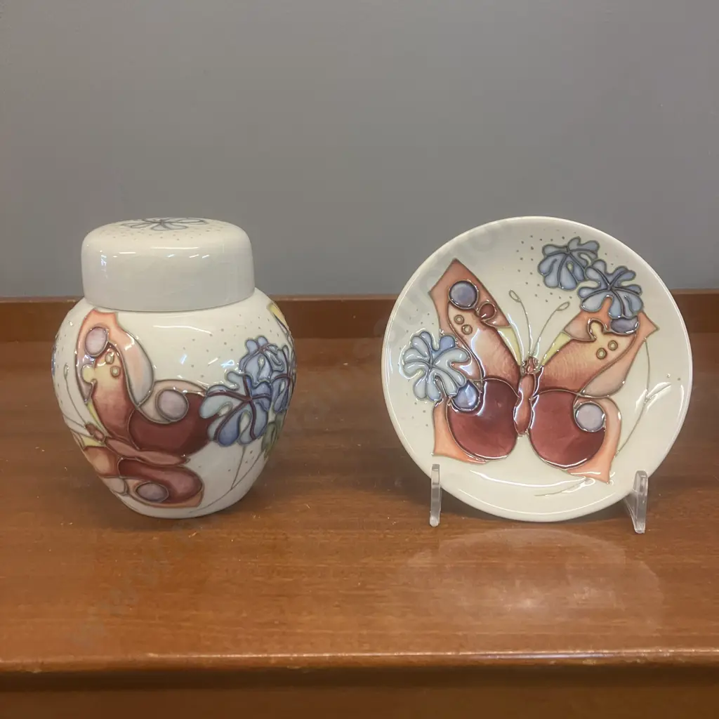 Moorcroft Butterfly Pattern Ginger Jar 10.5cm & Butterfly Pin Dish 10.5cm Image 1++