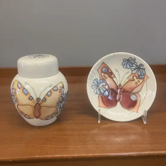 Moorcroft Butterfly Pattern Ginger Jar 10.5cm & Butterfly Pin Dish 10.5cm