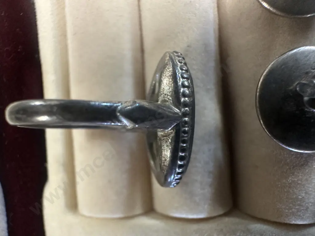 Vintage Wedgwood Unique Sterling Silver Ring Black Jasperware With Pair Of Stamped Earrings Image 1++