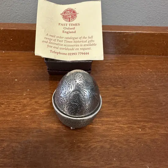Past Times Modern Reproduction Pewter Egg Shaped Pin Cushion With Box