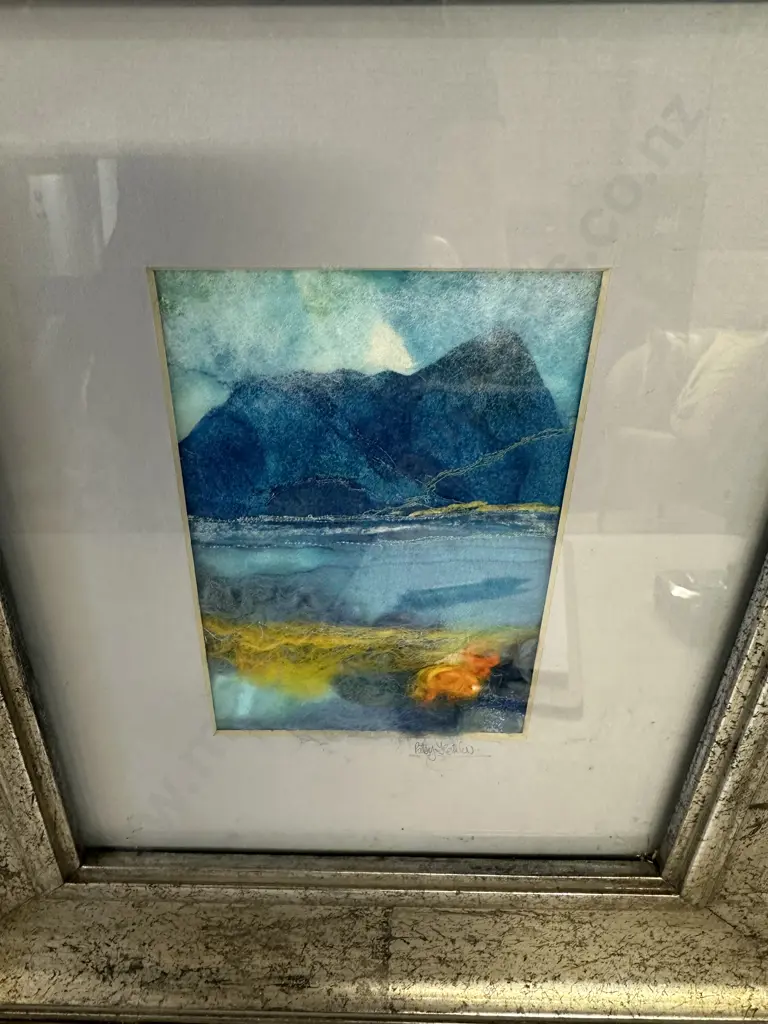 Framed Contemporary Signed Abstract Painting Landscape Of Mountains & Water H50,W44cm. Image 1++