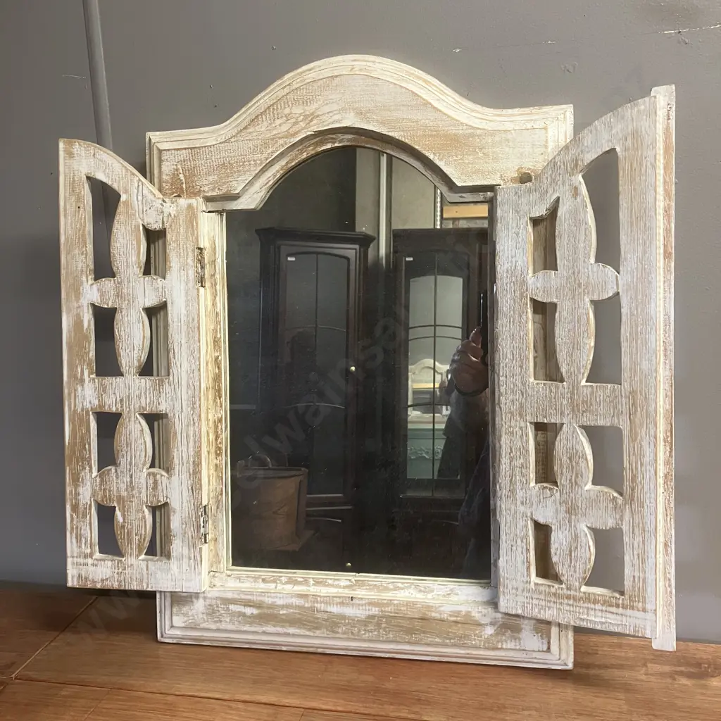 Whitewash Window Shutter Wall Mirror. 60 x 43cm Image 1++