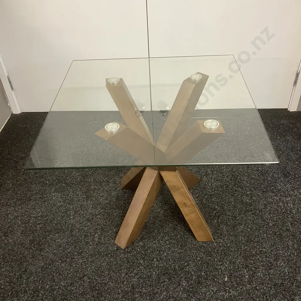 Square Glass Topped Side table With Crossed Legs Base. 55 x 65cm Image 1++
