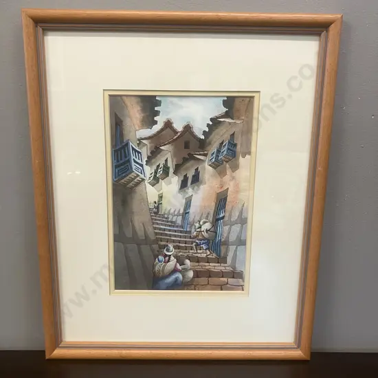 Cusco 89 Peruvian Village Scene Framed Watercolour. 40 x 32cm
