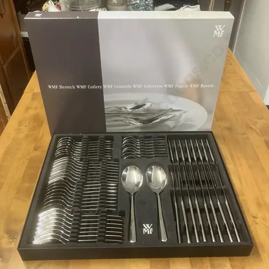 WMF Boston 58 Piece Cutlery Set - 8 Place Settings & Pair of Serving Spoons, Boxed. Cromargan Stainless Steel