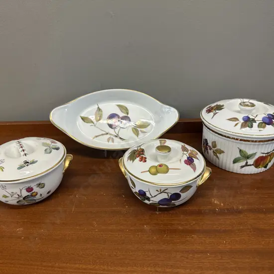 Royal Worcester Evesham Gold Lidded Dishes, Oval Serving Dish & Strawberry Fair Covered Dish