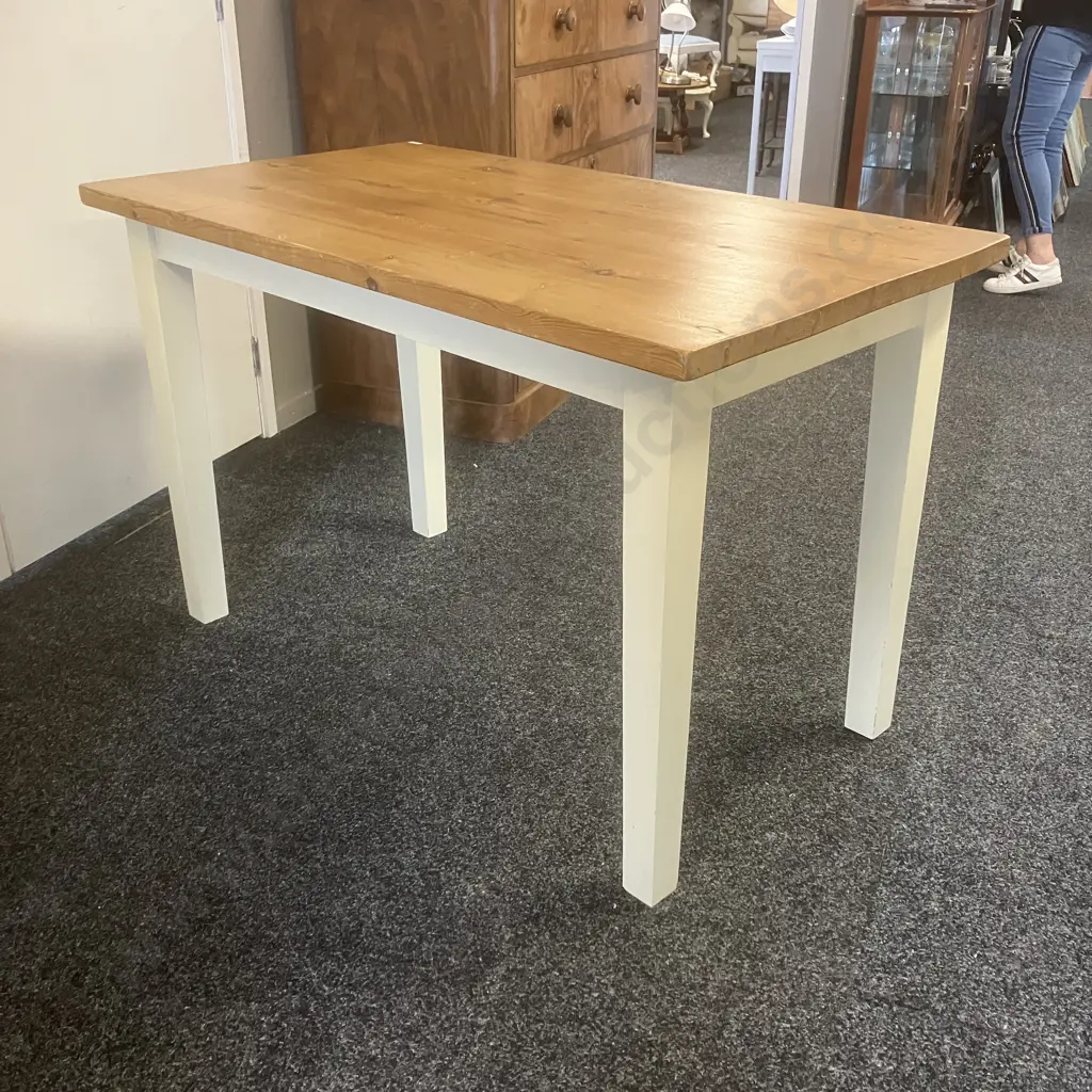 Recycled Pine Rectangular Kitchen Table With Pale Yellow Painted Legs . H78 W122 D68.5cm Image 1++