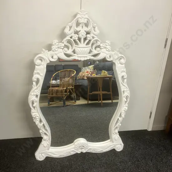Baroque Style White Painted Wall Mirror. 130 x 91cm