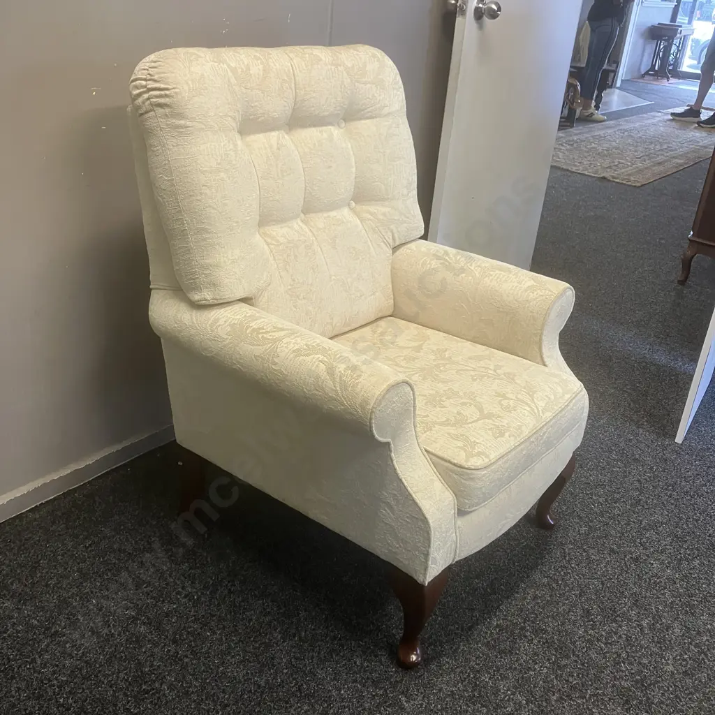 Fireside Chair With White Embossed Upholstery & Cabriole Legs Image 1++