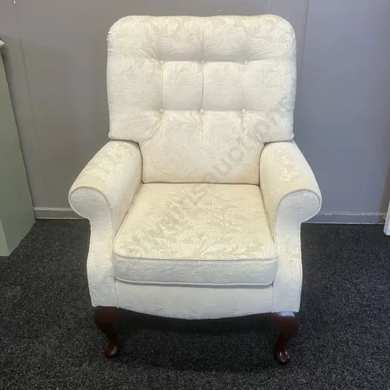 Fireside Chair With White Embossed Upholstery & Cabriole Legs