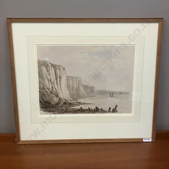 Old Coastal Scene In Oak Frame. 43 x 50cm