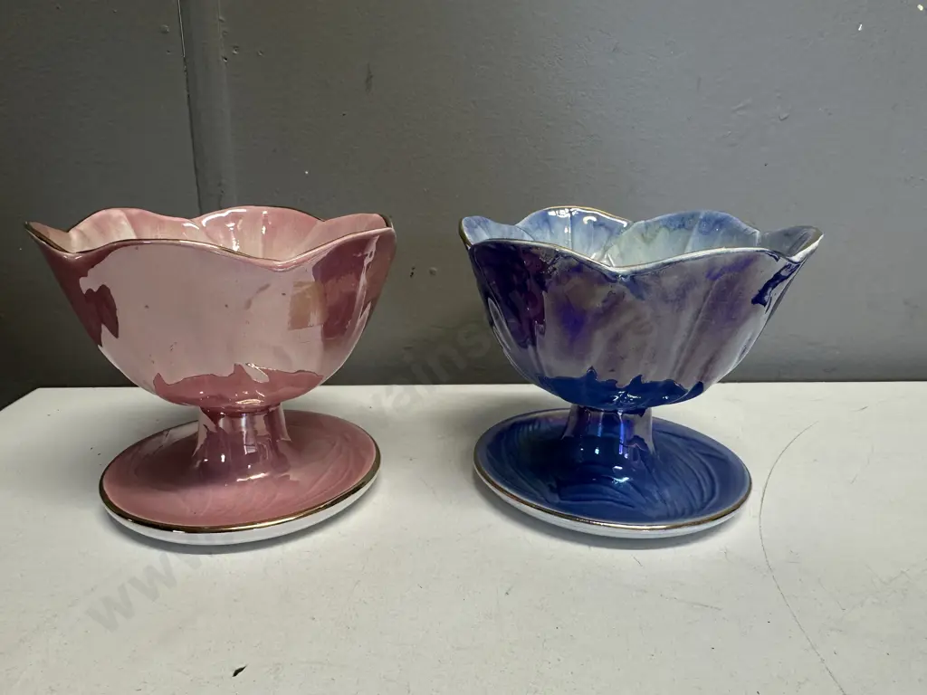 Art Deco Maling Pink & Blue Dessert Dishes Lustre Finish Image 1++