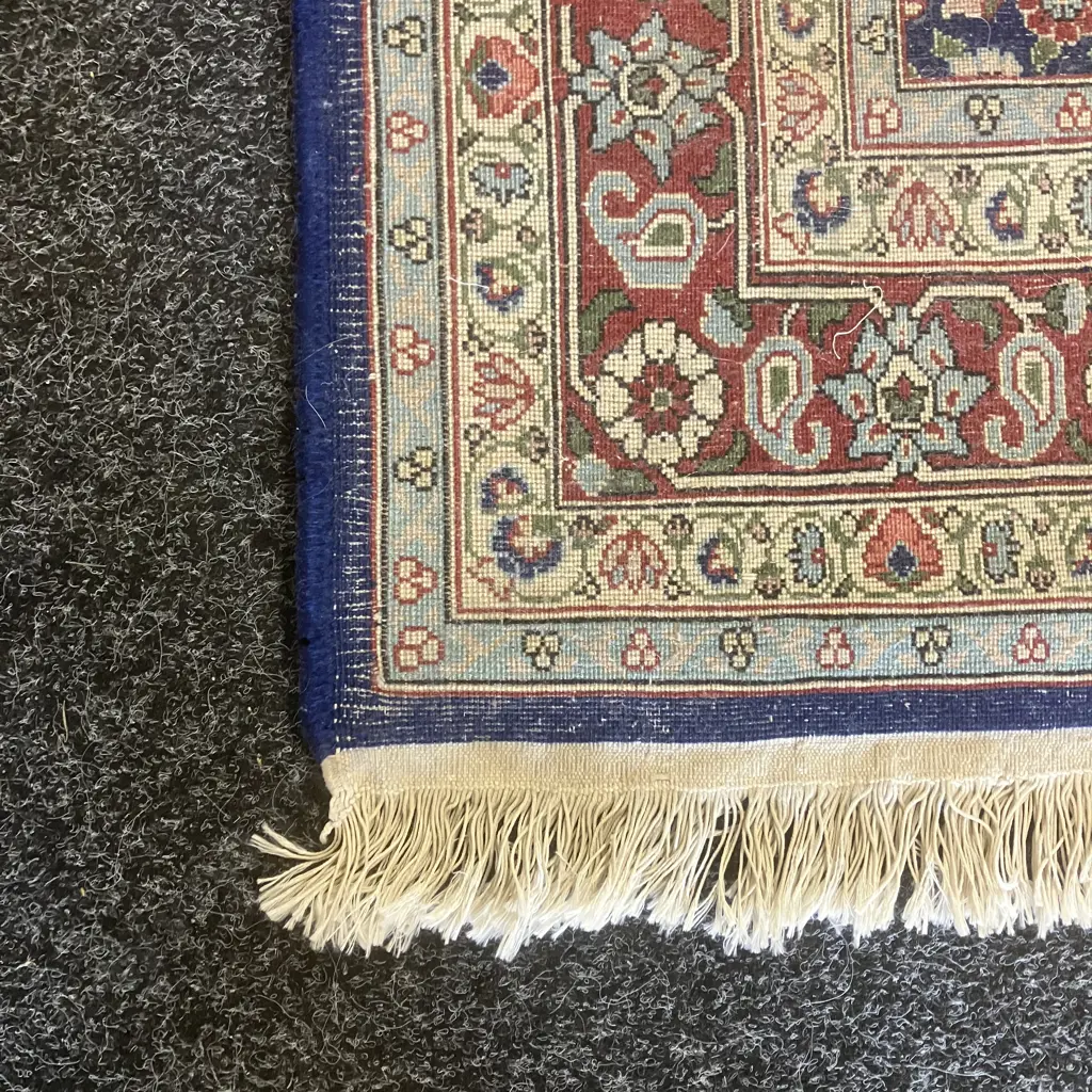 Woollen Floor Runner - Flowers Patterned Blues & Pinks 204 x 87cm Image 1++
