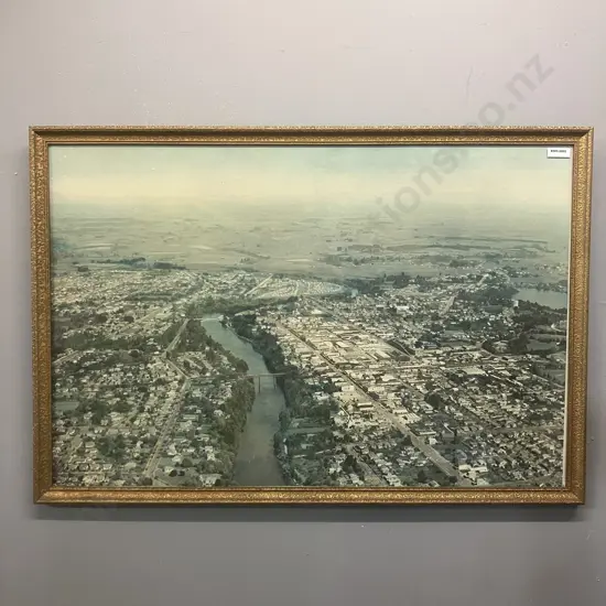 Whites Aviation Aerial Photograph of Hamilton City July 1947. Framed 52 x 76cm