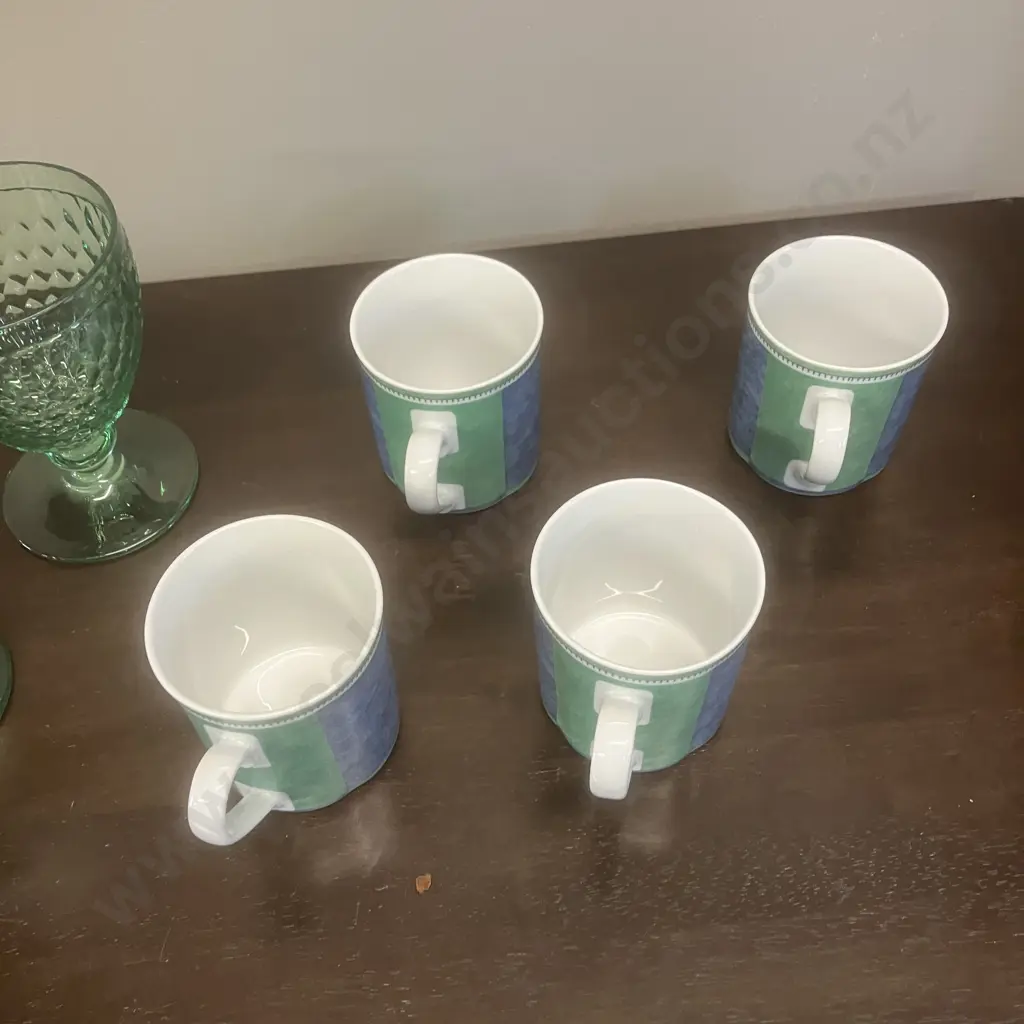 Set of 4 Villeroy & Boch Switch 3 Costa Coffee Mugs, Pair of Villeroy & Boch Boston Green Water Goblets Image 1++