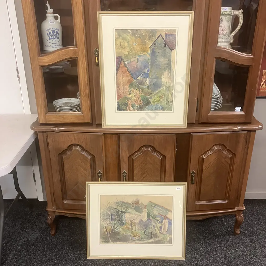 Pair of Original Watercolours - Village Scenes. Signed. 59 x 47cm & 47 x 59cm Image 1++