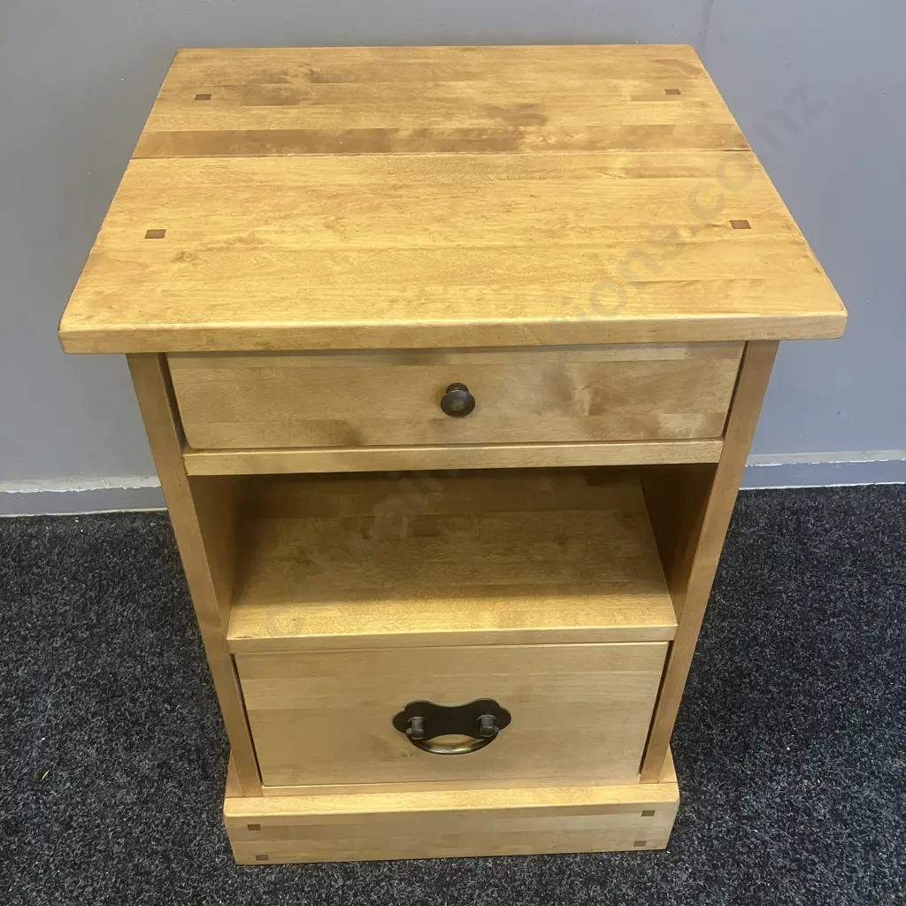 Laura Ashley Solid Birch Honey Gold Garrat 2 Drawer Side Table. H68 W47.5 D44cm Image 1++