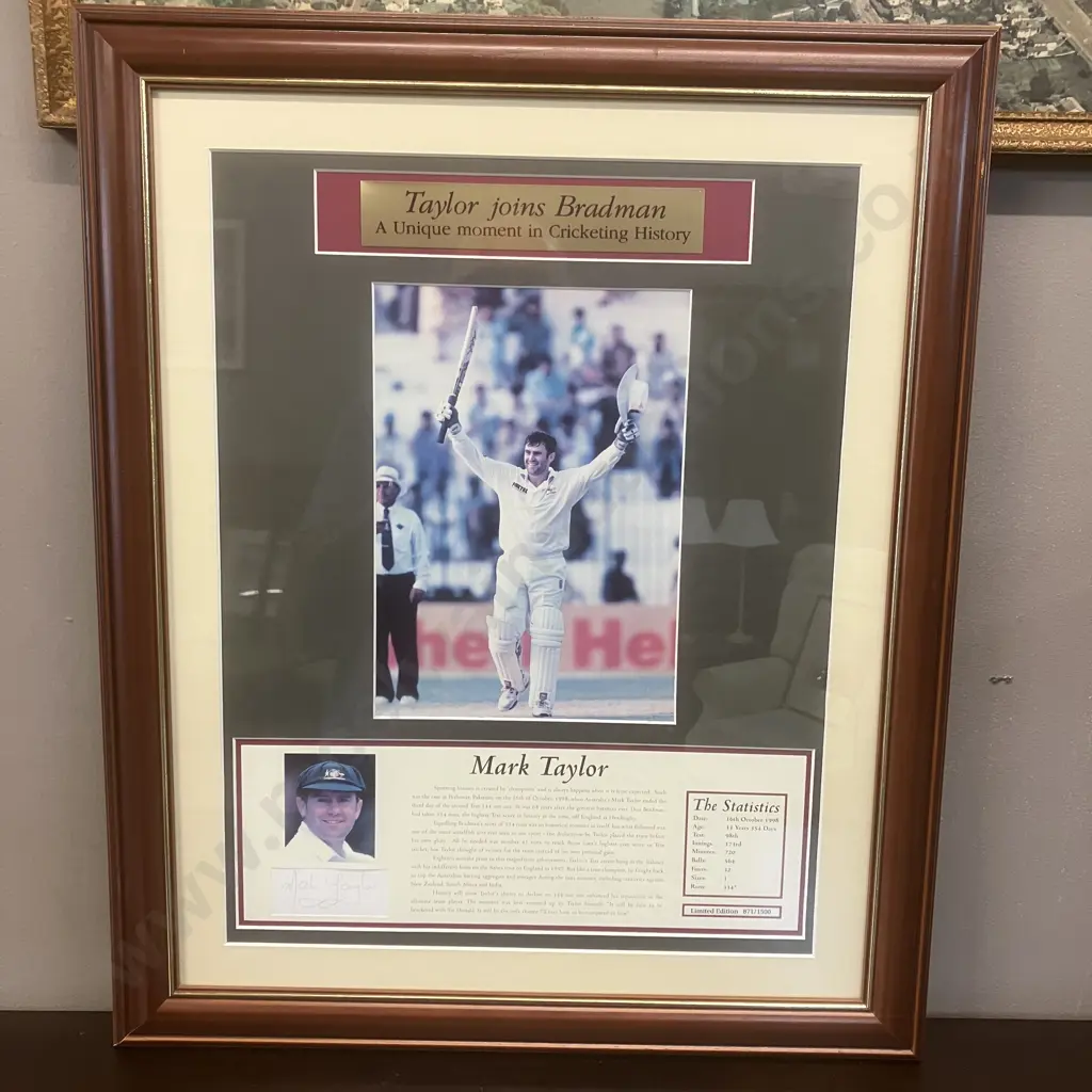 Taylor Joins Bradman 'A Unique moment in Cricketing History' - 871 / 1500 Signed Limited Edition. 58 x 48cm Image 1++