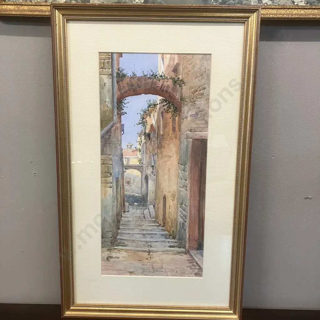 Luigi Allavena (1878-1959), Watercolour, Alley in Italian Village Signed Lower Right. 54 x 33cm Image 1++