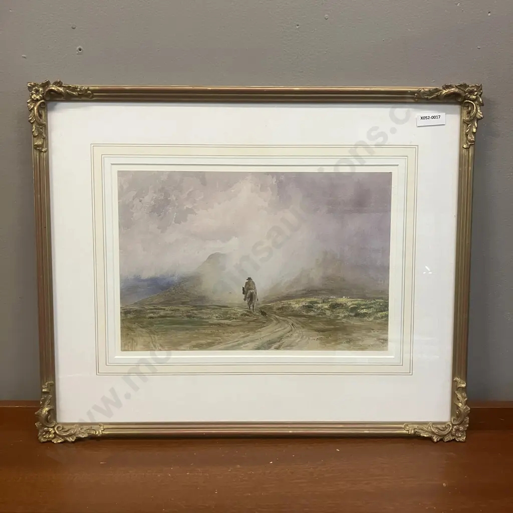 A. Copley Fielding (1787 - 1855) Original Watercolour - A Man On A Horse With Dog In A Landscape. 38 x 47cm Image 1++