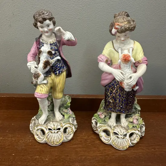 Derby King Street Porcelain Figurine Girl & Boy With Dog. H18cm.