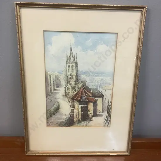 George H. Downing European Village Framed Color Print. 39.5 x 29cm