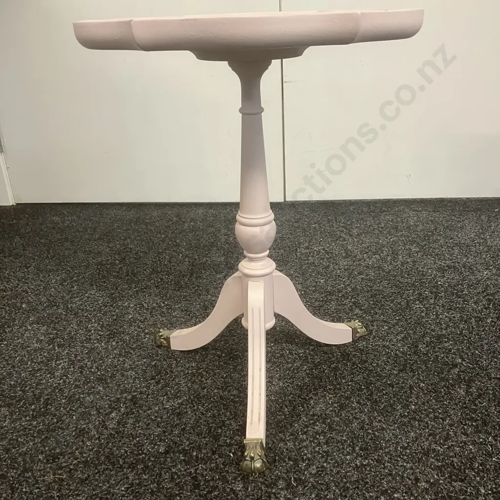Pink Painted French Country Style Pedestal Table, Bevelled Top, Brass Claw Feet. 51 x 40.5cm Image 1++