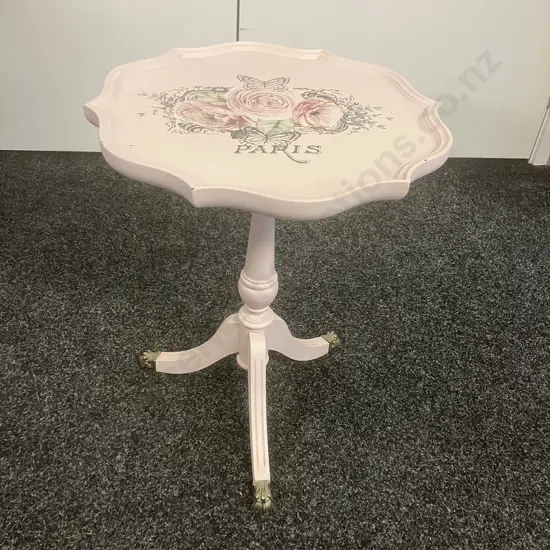 Pink Painted French Country Style Pedestal Table, Bevelled Top, Brass Claw Feet. 51 x 40.5cm