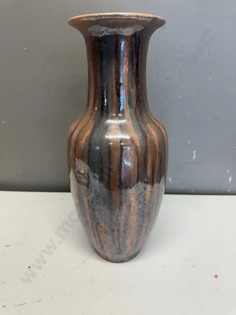 Ceramic Vase With A Vertical Stripe Glaze In Shades Of Orange & Brown H36cm. Image 1++
