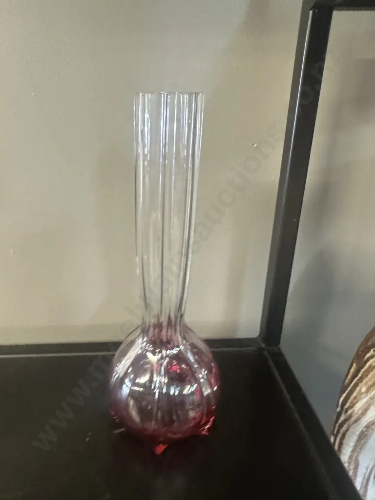 Art Nouveau Cranberry Glass Vase Star Of David Shape Image 1++