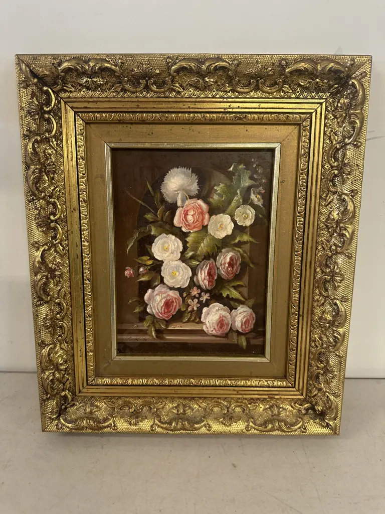 Ornate Gilt Framed Floral Arrangement Signed By Jos Kivits H34, W29cm. Image 1++