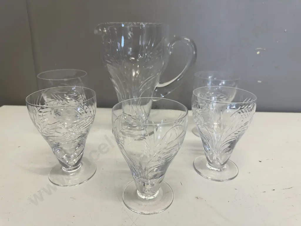 Vintage Crystal Jug & Five Footed Glasses Image 1++