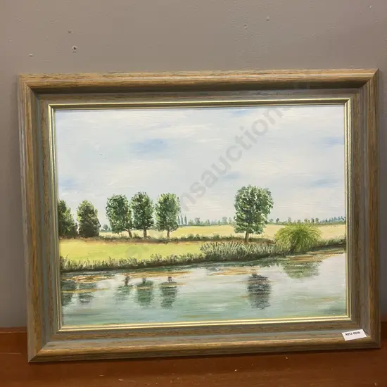 Riverside Scene Original Framed Artwork. 39 x 49cm