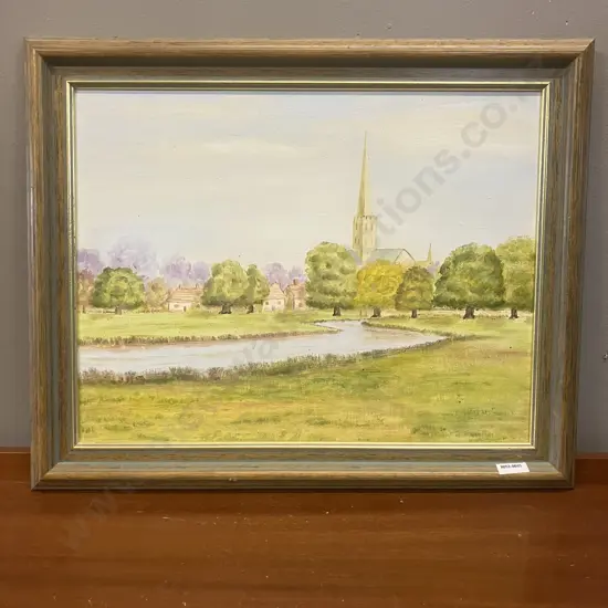 View Of Salisbury Cathedral Original Framed Artwork. 44 x 54.5cm