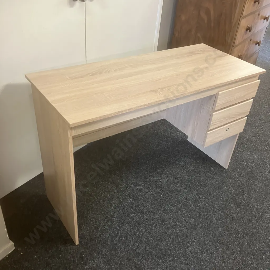 Oak Effect 3 Drawer Desk With Key. H76 W120 D50cm Image 1++