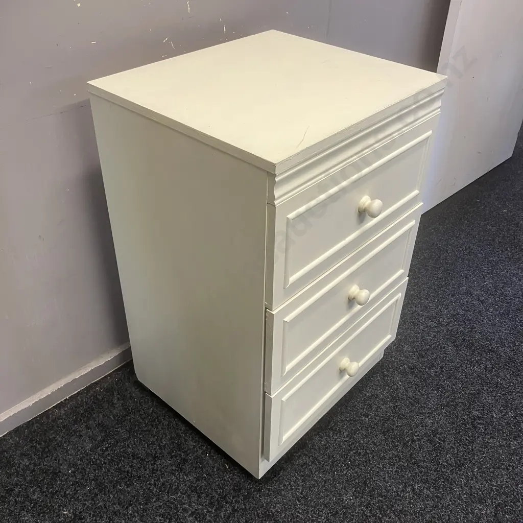 IGOE Furniture England 3 Drawer Side Table Painted White, On Castors. H79 W49 D43.5cm Image 1++