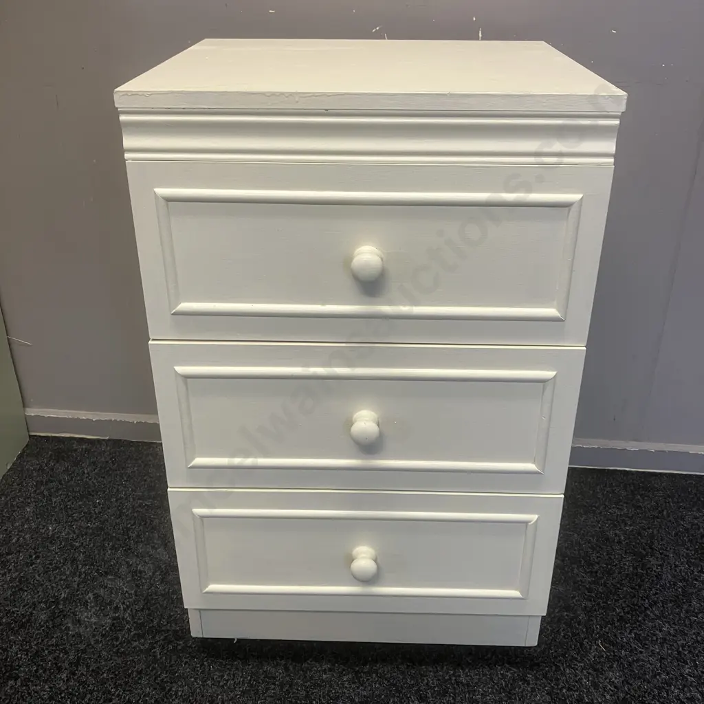 IGOE Furniture England 3 Drawer Side Table Painted White, On Castors. H79 W49 D43.5cm Image 1++